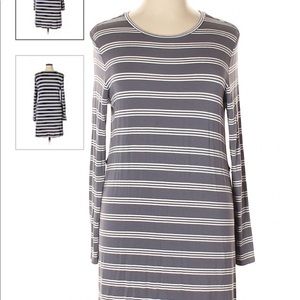 Striped Grey and White MIDI Long Sleeve Dress